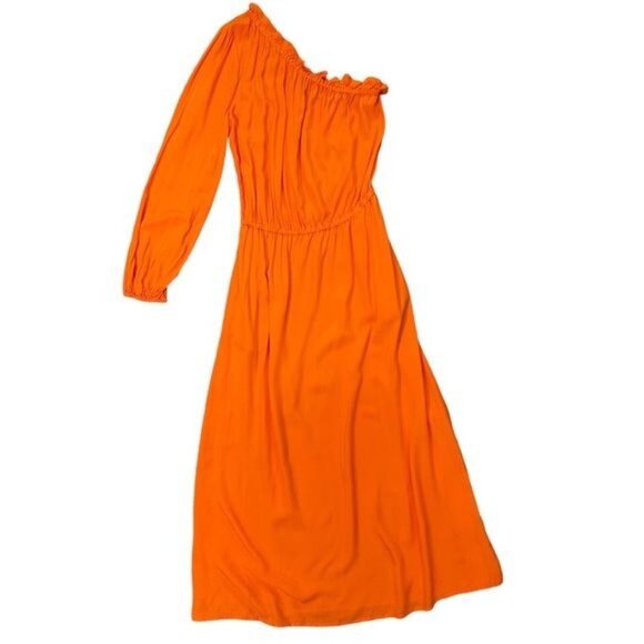 Who What Wear One Shoulder Casual Midi Dress in Orange Size XS - Picture 2 of 8